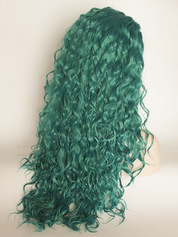 Curl Artificial Lace Front Wig Green Color