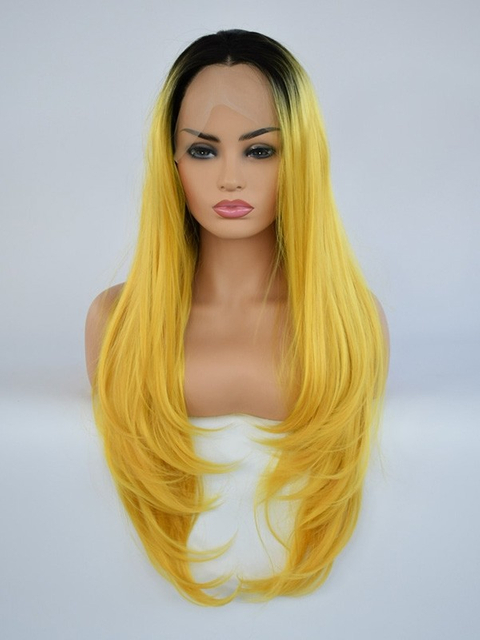 Synthetic Lace Front Wig Straight Red Root With Yellow Ombre Supplier