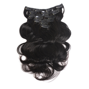 300gram Per Set Natural Black Wavy Clip Hair Extensions Human Hair Body Wave for Adding Volume