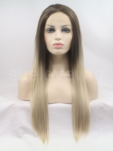 Medium Length Synthetic Lace Front Wig Brown Blonde