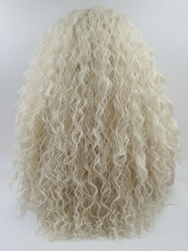 Curl Platinum Blonde Lace Front Wigs Synthetic Hair