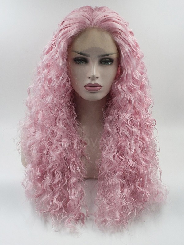 Curl Pink Color Lace Front Wigs Artificial Hair Wig