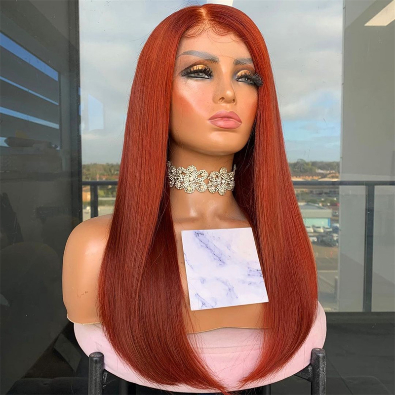 Orange Ginger Color Silk Straight Lace Front Wigs Brazilian Hair Human Hair Full Lace Wigs 