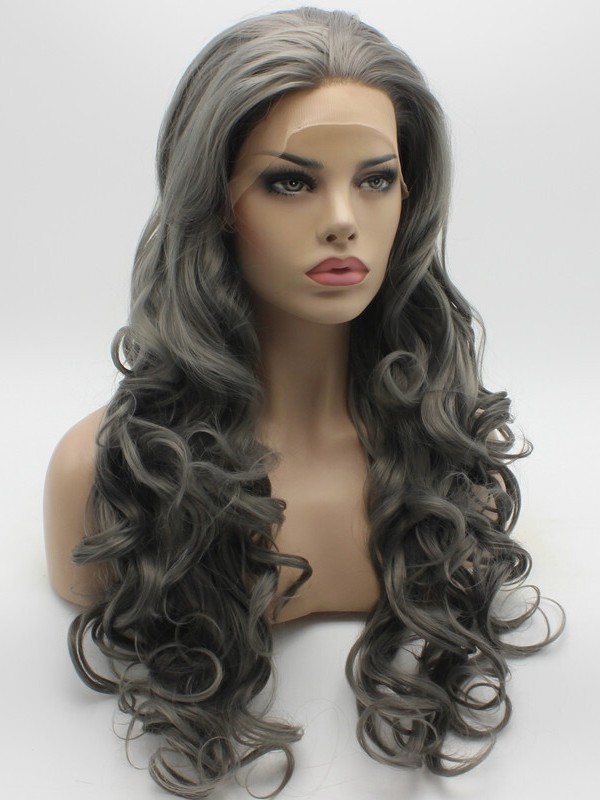 Vintage Gray Lace Front Wig Synthetic Hair Heat Resistant