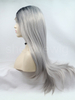 Straight Synthetic Lace Front Wig Black Root Ombre Grey