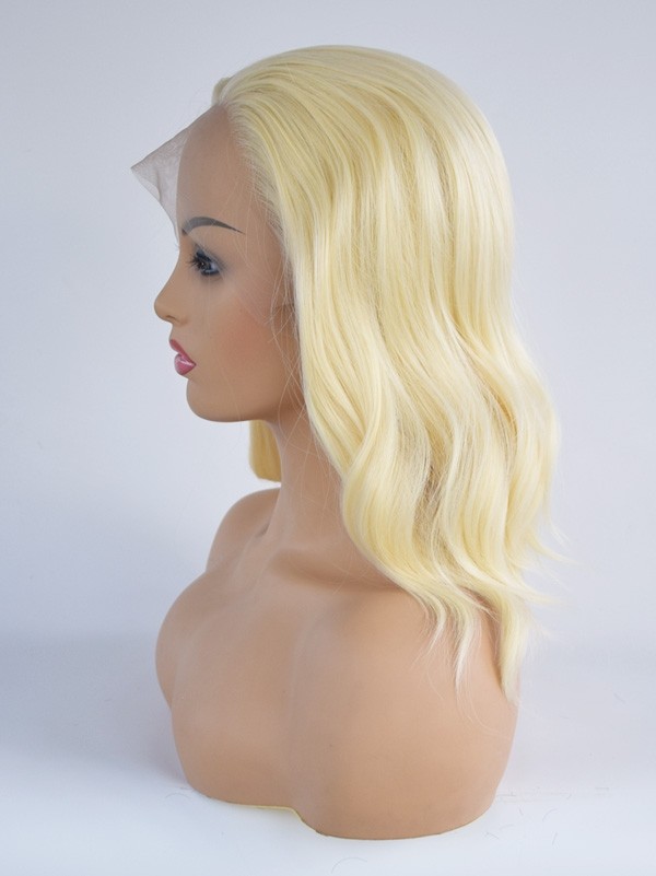 Blonde Color Synthetic Lace Front Wig Wavy Style Short Hair
