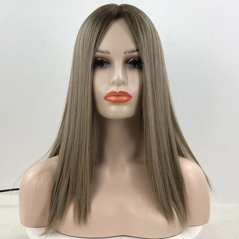 Brown Color With Highlights Jewish Kosher Wigs For White Women Natural Look Silk Top Base