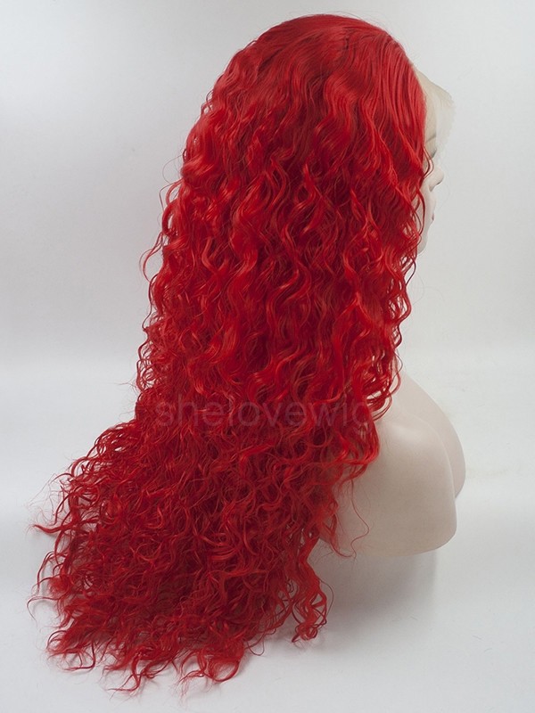 Hot Red Synthetic Hair Lace Front Wig Curl Hairstyle