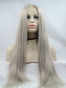 Natural Straight Silver Grey Synthetic Lace Front Wig