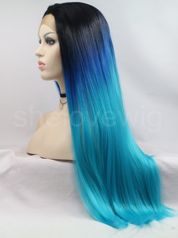 Quality Synthetic Lace Front Wig Black Blue Ombre Color