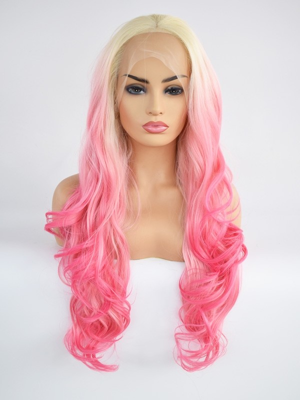 New Design Synthetic Lace Front Wig Wave Ombre Pink