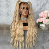 Long Length Wave Ombre Dark Blonde Glueless Full Lace Wigs Indian Remy Hair