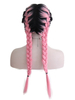 Black Gray Pink Synthetic Lace Front Wig Wave