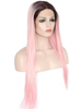 Black Pink Ombre Lace Front Synthetic Wig Silk Straight