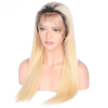 Ombre Blonde Human Hair Glueless Lace Wigs Silk Straight Black Root with Blonde Human Hair Lace Wig