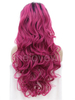 Black with Dark Pink Wavy Synthetic Lace Front Wigs