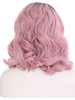 Short Synthetic Lace Front Wig Black Root Pink Ombre Cute Wavy