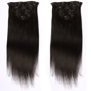 Silk Staright Human Hair Clips in Hair Extensions Natural Black Color