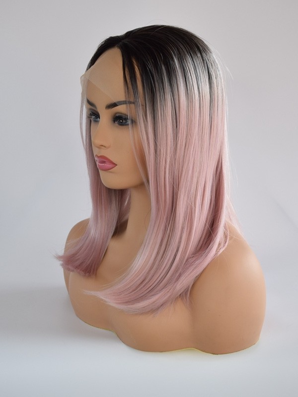 Black Dark Pink Ombre Fiber Hair Lace Front Wig