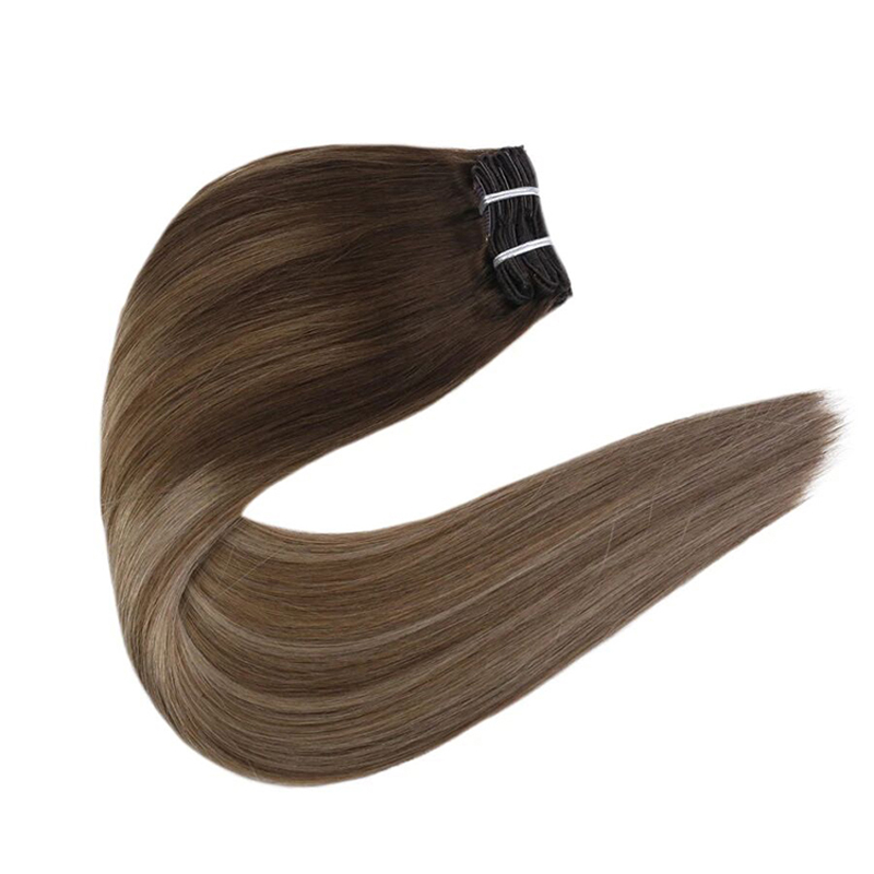 Ombre Brown Clips in Hair Extensions Virgin Human Hair Ombre Highlight Clips in
