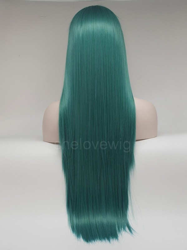 Silk Straight Green Hair Artificial Lace Front Wig