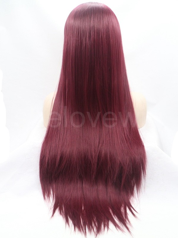Black with Dull Red Synthetic Hair Lace Front Wig
