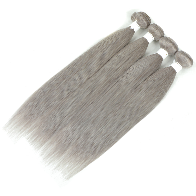 Silk Straight Grey Color Virgin Hair Weave Bundles Silver Grey Color Hair Bundles Straight