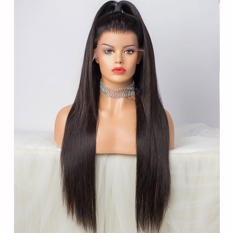 Off Black Indian Remy Hair 360 Lace Wigs Straight