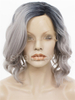Short Black with Grey Wave Synthetic Lace Wig