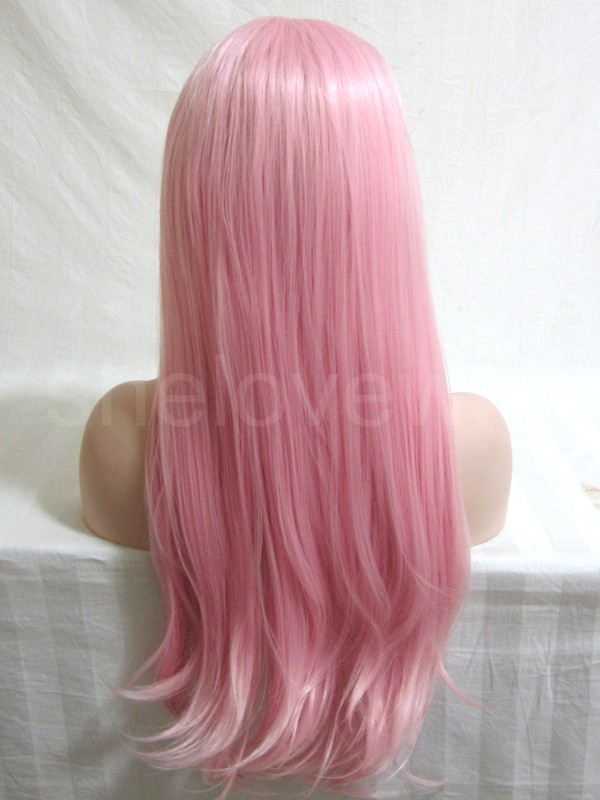 Natural Straight Pink Synthetic Lace Front Wig