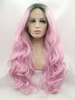 Wavy Black Pink Synthetic Lace Front Wig Ombre Color