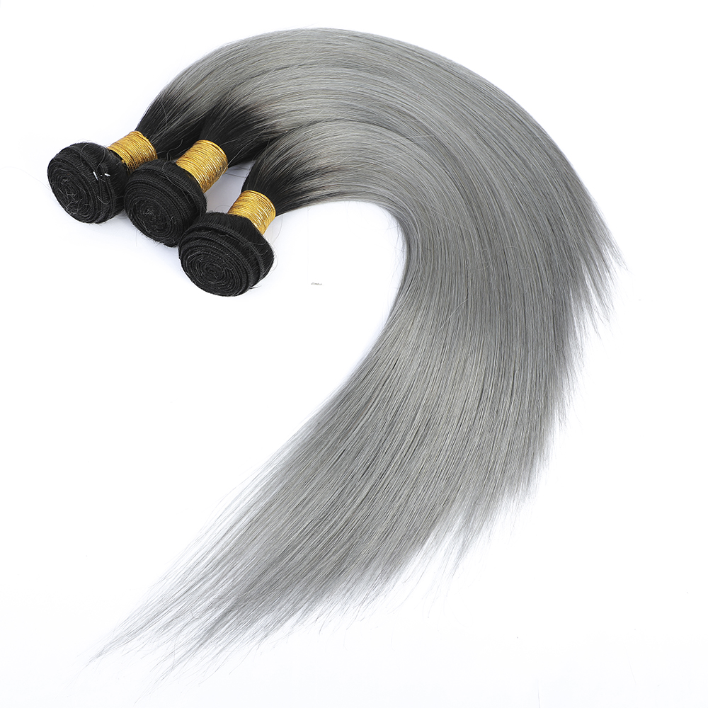 Ombre Color Silver Grey Straight Style Colored Human Hair Bundles Two Tone Color Silver Grey 